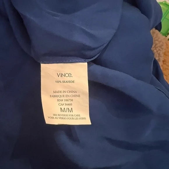 VINCE Half Placket Popover Blouse 100% Silk Royal Blue - Picture 10 of 10